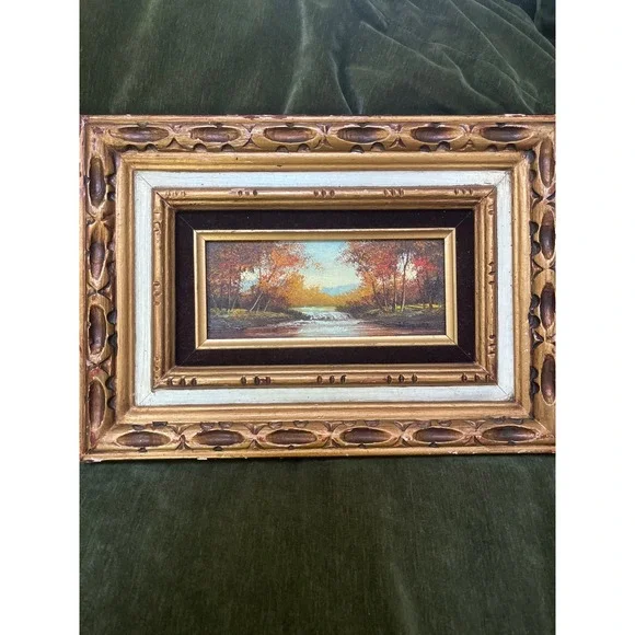 I Cafieri Oil Painting Autumn River Landscape Ornate Wooden Frame Mid century - Picture 1 of 12